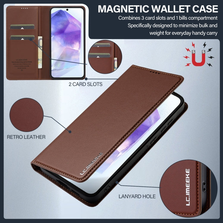 For Samsung Galaxy A54 5G LC.IMEEKE L1 Series Frosted Fine Texture PU Phone Case(Brown)