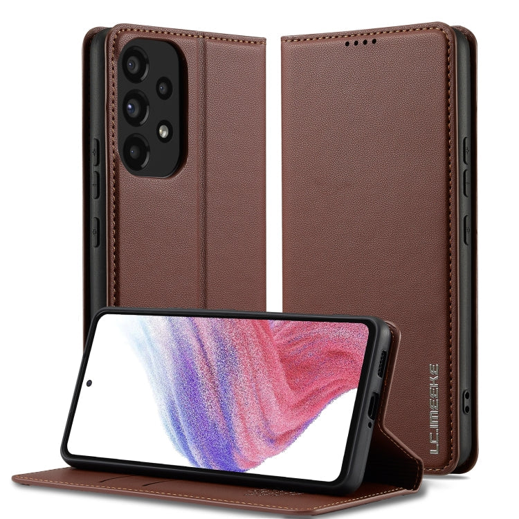 For Samsung Galaxy A53 5G LC.IMEEKE L1 Series Frosted Fine Texture PU Phone Case(Brown)