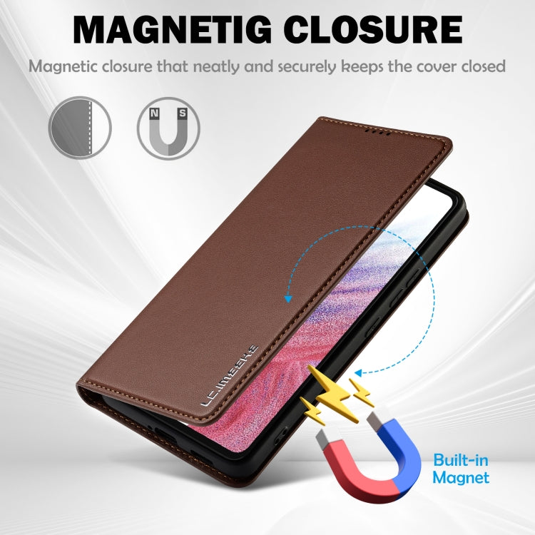 For Samsung Galaxy A53 5G LC.IMEEKE L1 Series Frosted Fine Texture PU Phone Case(Brown)
