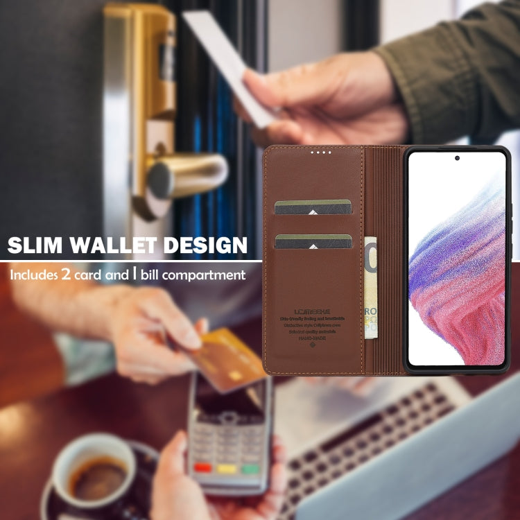 For Samsung Galaxy A53 5G LC.IMEEKE L1 Series Frosted Fine Texture PU Phone Case(Brown)