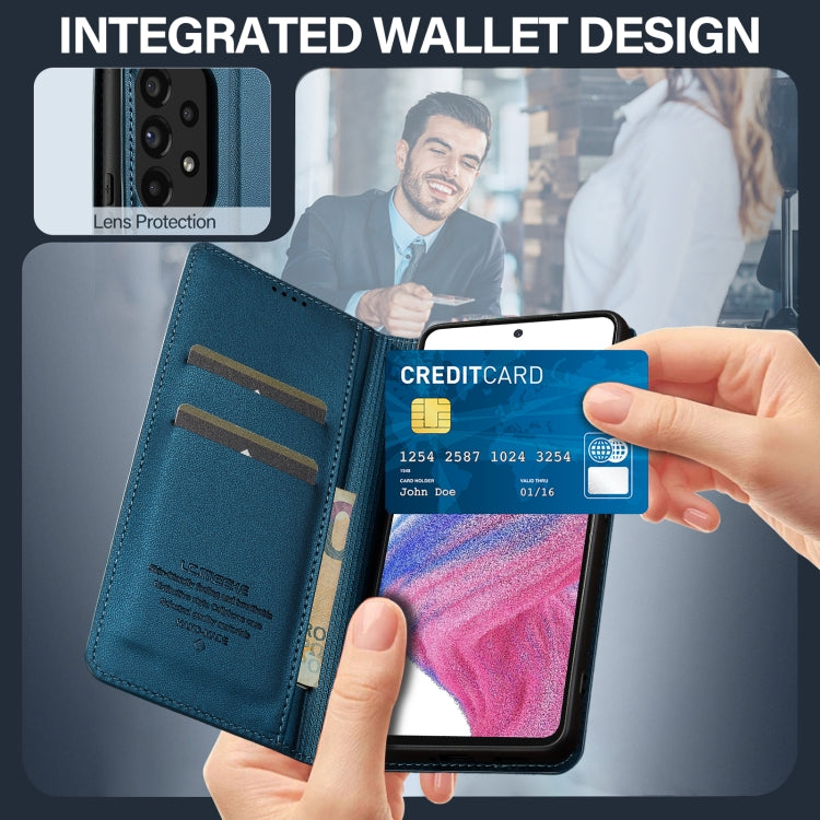 For Samsung Galaxy A53 5G LC.IMEEKE L1 Series Frosted Fine Texture PU Phone Case(Blue)