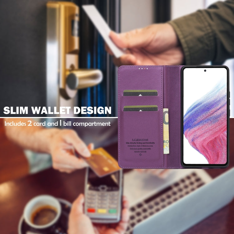 For Samsung Galaxy A53 5G LC.IMEEKE L1 Series Frosted Fine Texture PU Phone Case(Purple)