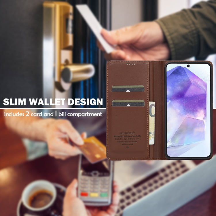For Samsung Galaxy A55 5G LC.IMEEKE L1 Series Frosted Fine Texture PU Phone Case(Brown)