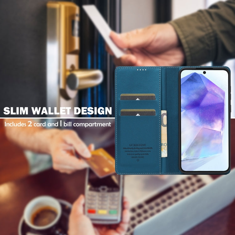 For Samsung Galaxy A55 5G LC.IMEEKE L1 Series Frosted Fine Texture PU Phone Case(Blue)