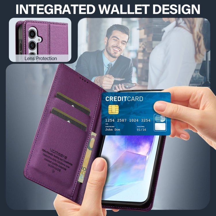 For Samsung Galaxy A55 5G LC.IMEEKE L1 Series Frosted Fine Texture PU Phone Case(Purple)