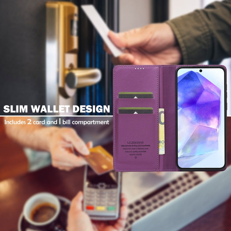 For Samsung Galaxy A35 5G LC.IMEEKE L1 Series Frosted Fine Texture PU Phone Case(Purple)