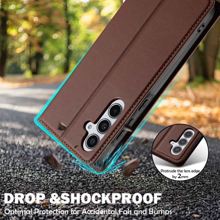For Samsung Galaxy A56 5G LC.IMEEKE L1 Series Frosted Fine Texture PU Phone Case(Brown)