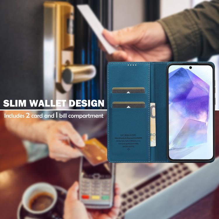 For Samsung Galaxy A56 5G LC.IMEEKE L1 Series Frosted Fine Texture PU Phone Case(Blue)