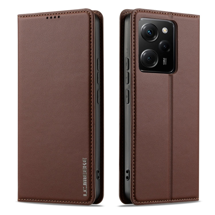 For Redmi Note 12 5G LC.IMEEKE L1 Series Frosted Fine Texture PU Phone Case(Brown)
