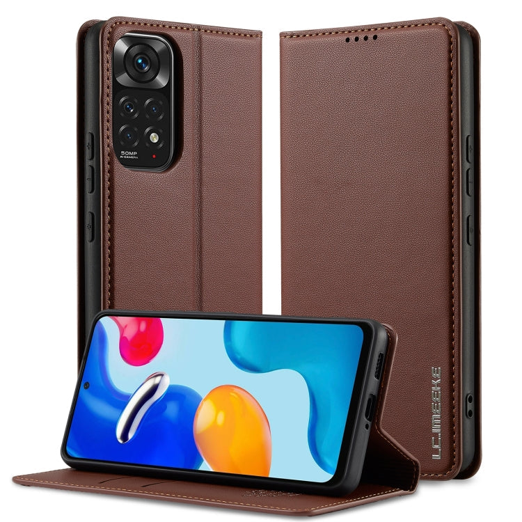 For Redmi Note 11 / 11S / 12S 4G LC.IMEEKE L1 Series Frosted Fine Texture PU Phone Case(Brown)