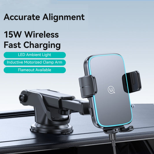 USAMS CD229 15W Accurate Aligment Wireless Charging Car Phone Holder with Suction Cup(Black)