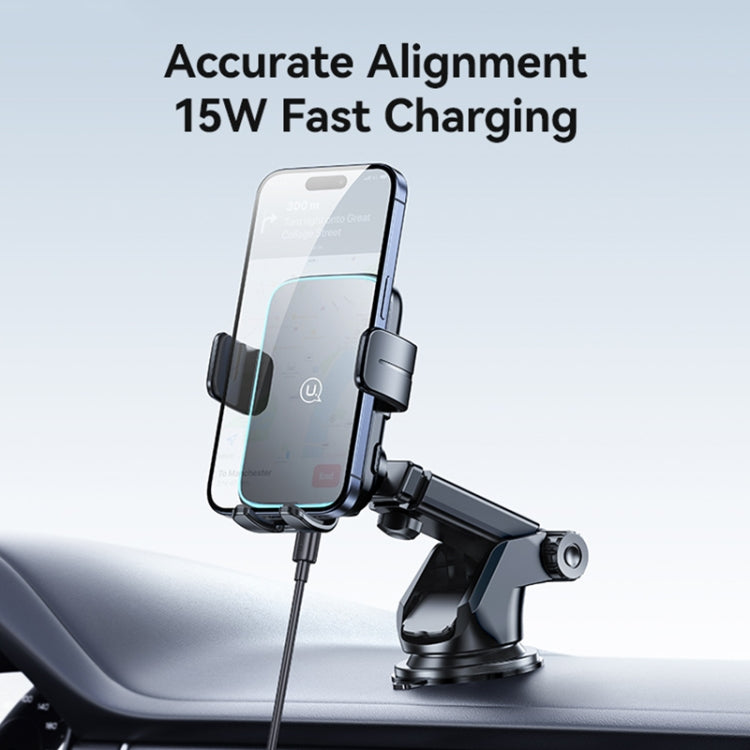 USAMS CD229 15W Accurate Aligment Wireless Charging Car Phone Holder with Suction Cup(Black)