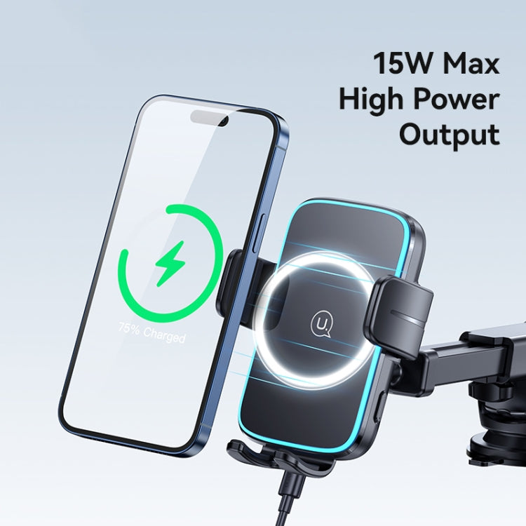 USAMS CD229 15W Accurate Aligment Wireless Charging Car Phone Holder with Suction Cup(Black)