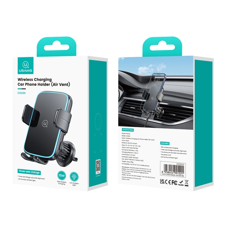 USAMS CD230 15W Accurate Aligment Wireless Charging Car Phone Holder with Suction Cup(Black)