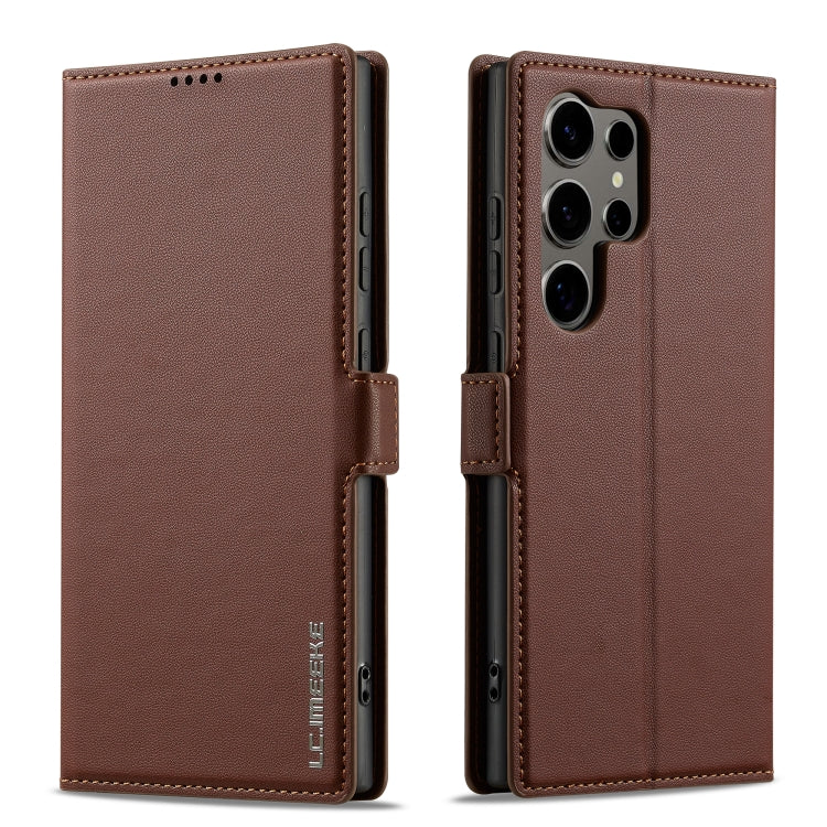 For Samsung Galaxy S23 Ultra 5G LC.IMEEKE L1 Series Frosted Fine Texture PU Phone Case(Brown)