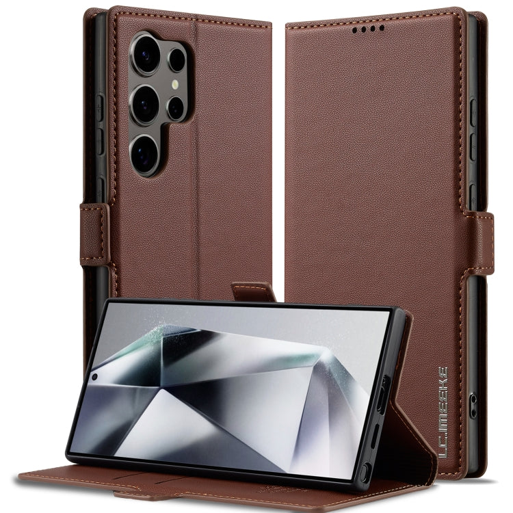 For Samsung Galaxy S22 Ultra 5G LC.IMEEKE L1 Series Frosted Fine Texture PU Phone Case(Brown)
