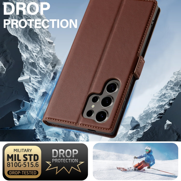 For Samsung Galaxy S22 Ultra 5G LC.IMEEKE L1 Series Frosted Fine Texture PU Phone Case(Brown)