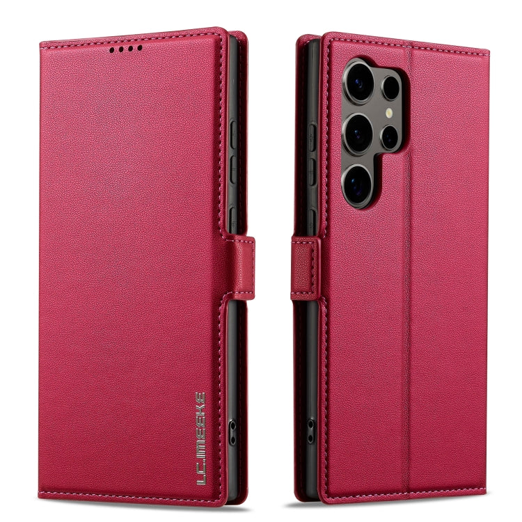 For Samsung Galaxy S22 Ultra 5G LC.IMEEKE L1 Series Frosted Fine Texture PU Phone Case(Red)
