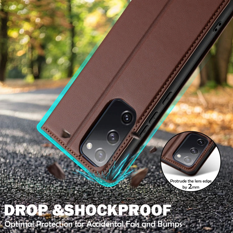 For Samsung Galaxy S20 FE LC.IMEEKE L1 Series Frosted Fine Texture PU Phone Case(Brown)