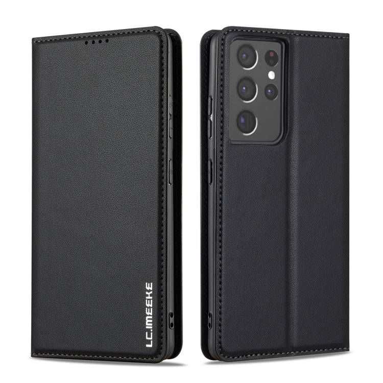For Samsung Galaxy S21 Ultra 5G LC.IMEEKE L1 Series Frosted Fine Texture PU Phone Case(Black)