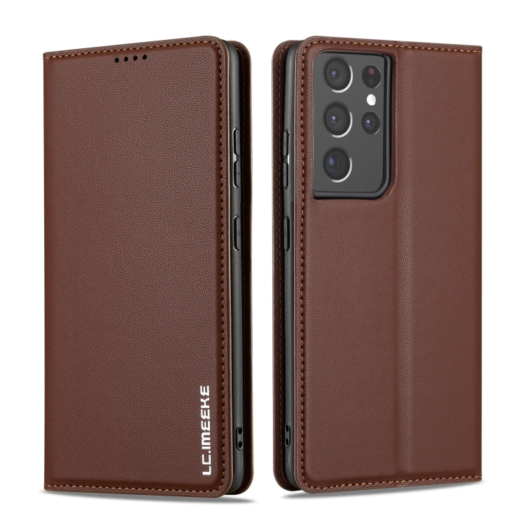 For Samsung Galaxy S21 Ultra 5G LC.IMEEKE L1 Series Frosted Fine Texture PU Phone Case(Brown)