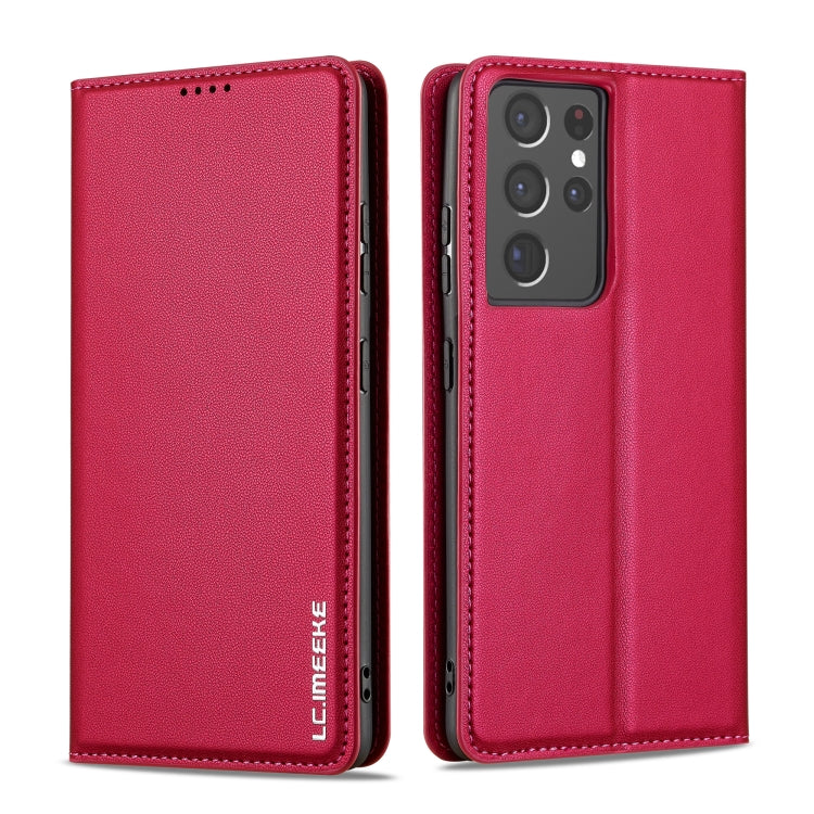 For Samsung Galaxy S21 Ultra 5G LC.IMEEKE L1 Series Frosted Fine Texture PU Phone Case(Blue)