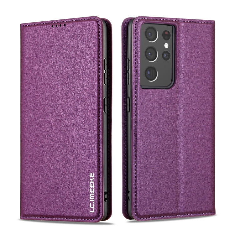 For Samsung Galaxy S21 Ultra 5G LC.IMEEKE L1 Series Frosted Fine Texture PU Phone Case(Purple)