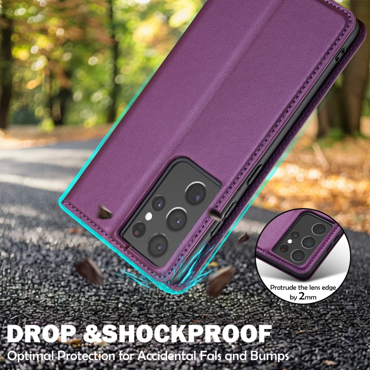 For Samsung Galaxy S21 Ultra 5G LC.IMEEKE L1 Series Frosted Fine Texture PU Phone Case(Purple)
