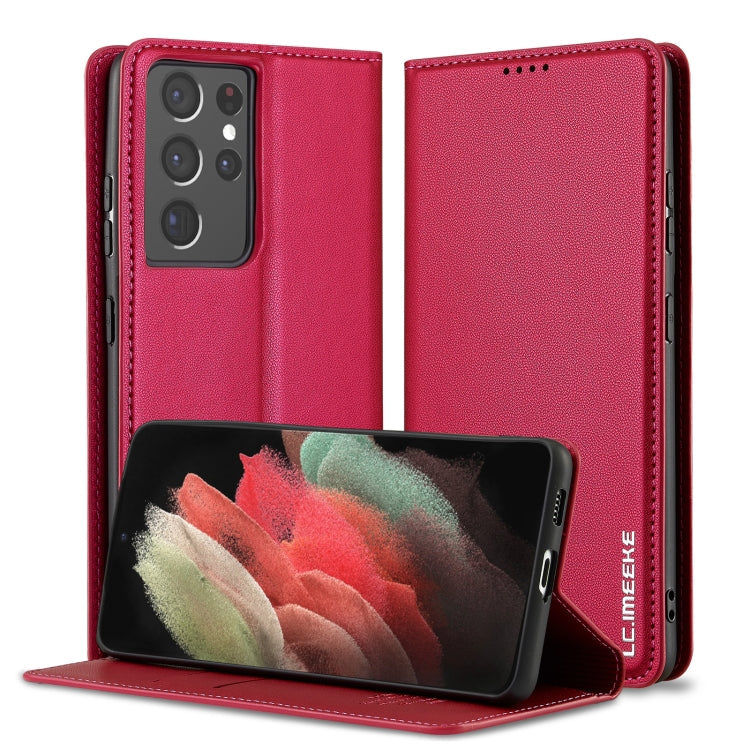 For Samsung Galaxy S21 Ultra 5G LC.IMEEKE L1 Series Frosted Fine Texture PU Phone Case(Red)