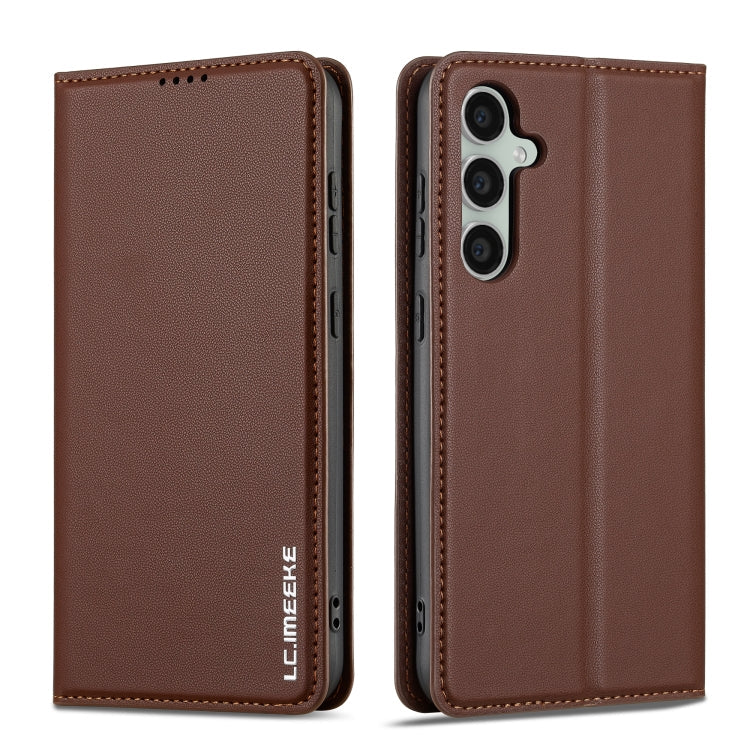 For Samsung Galaxy S23 5G LC.IMEEKE L1 Series Frosted Fine Texture PU Phone Case(Brown)