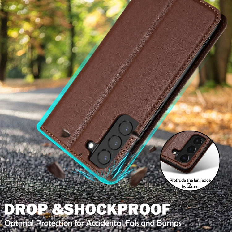For Samsung Galaxy S21 5G LC.IMEEKE L1 Series Frosted Fine Texture PU Phone Case(Brown)