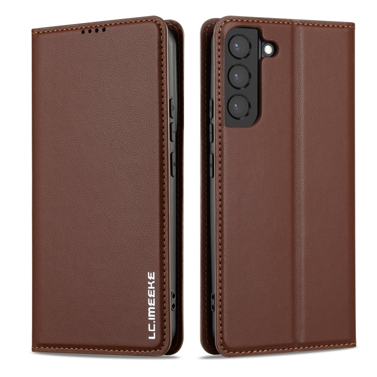 For Samsung Galaxy S22+ 5G LC.IMEEKE L1 Series Frosted Fine Texture PU Phone Case(Brown)