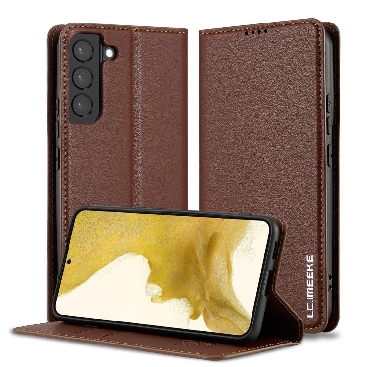 For Samsung Galaxy S22 5G LC.IMEEKE L1 Series Frosted Fine Texture PU Phone Case(Brown)