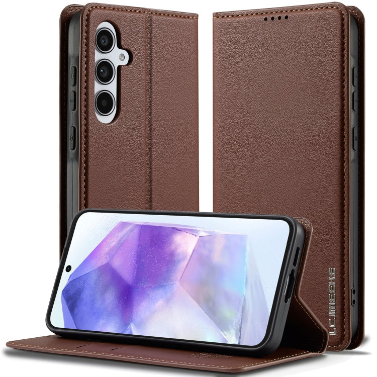 For Samsung Galaxy S25 5G LC.IMEEKE L1 Series Frosted Fine Texture PU Phone Case(Brown)
