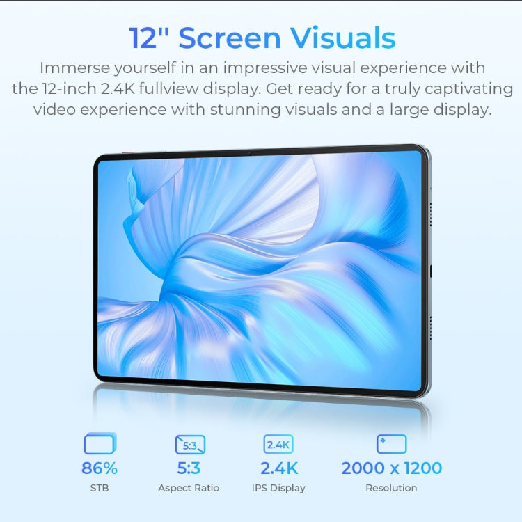 [HK Warehouse] OUKITEL OT5S Tablet PC 12 inch 2.4K Screen, 6GB+256GB, Android 14 Unisoc Tiger T606 Octa Core, Support Dual SIM 4G Network, EU Plug(Blue)