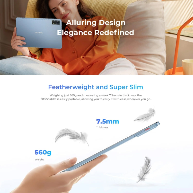 [HK Warehouse] OUKITEL OT5S Tablet PC 12 inch 2.4K Screen, 6GB+256GB, Android 14 Unisoc Tiger T606 Octa Core, Support Dual SIM 4G Network, EU Plug(Blue)