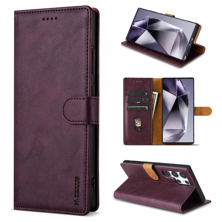For Samsung Galaxy S22 Ultra 5G N.BEKUS CSJ-P1 Solid Color Leather Phone Case(Wine Red)