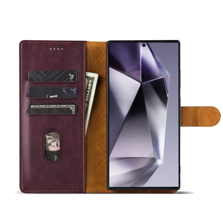 For Samsung Galaxy S22 Ultra 5G N.BEKUS CSJ-P1 Solid Color Leather Phone Case(Wine Red)