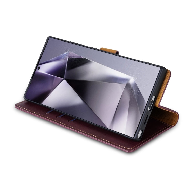 For Samsung Galaxy S23 Ultra 5G N.BEKUS CSJ-P1 Solid Color Leather Phone Case(Wine Red)