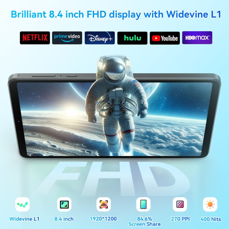 HEADWOLF Fpad5 Pro 4G LTE Tablet PC, 8GB+256GB, 8.4 inch Android 14 MT6789 Octa Core Support Dual SIM, Global Version with Google Play(Grey)