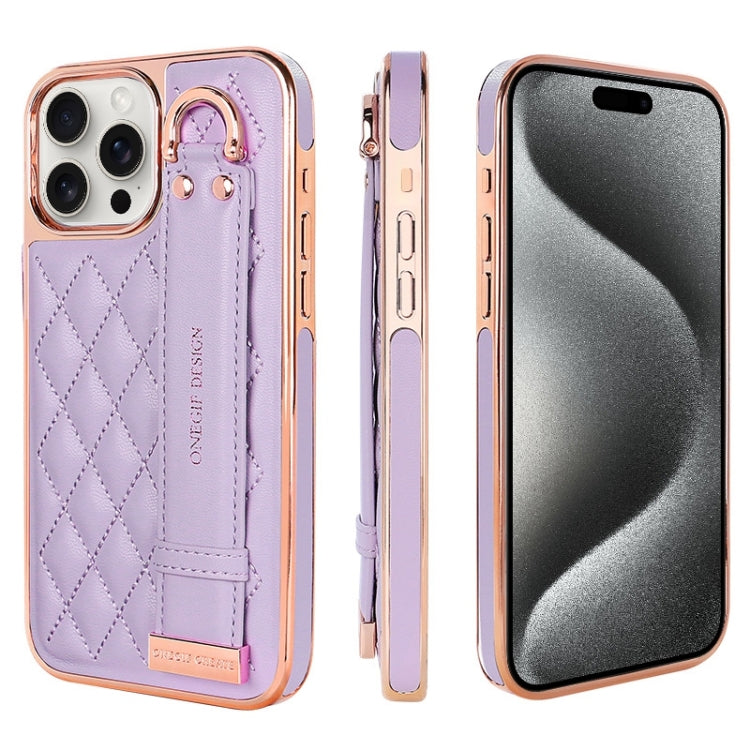 For iPhone 15 Pro Max VIETAO Rhombic Texture Wristband PU Phone Case(Purple)