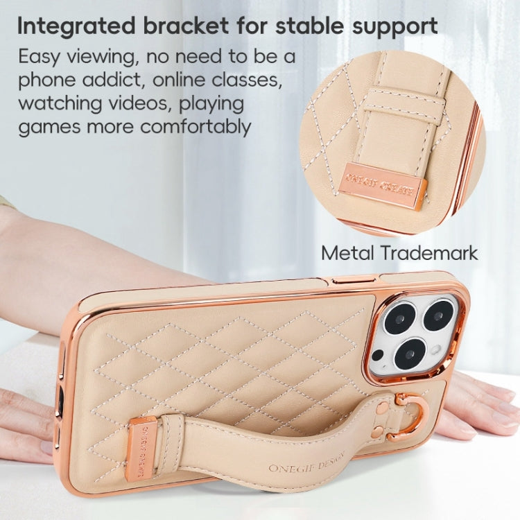 For iPhone 14 Pro VIETAO Rhombic Texture Wristband PU Phone Case(Brown)