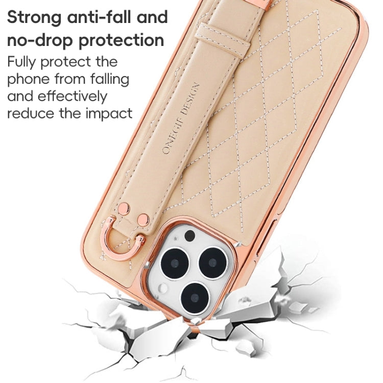 For iPhone 14 Pro VIETAO Rhombic Texture Wristband PU Phone Case(Black)