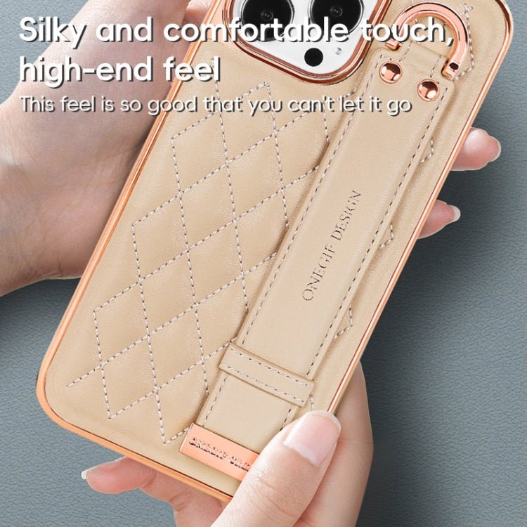 For iPhone 15 VIETAO Rhombic Texture Wristband PU Phone Case(Blue)