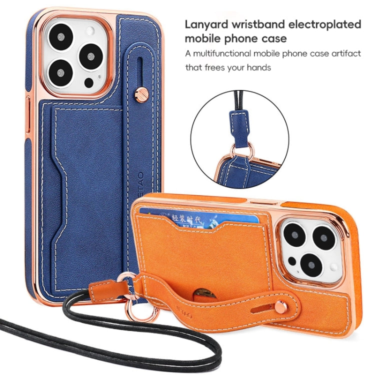 For iPhone 15 Pro Max VIETAO Card Slot Wristband Phone Case with Lanyard(Red)