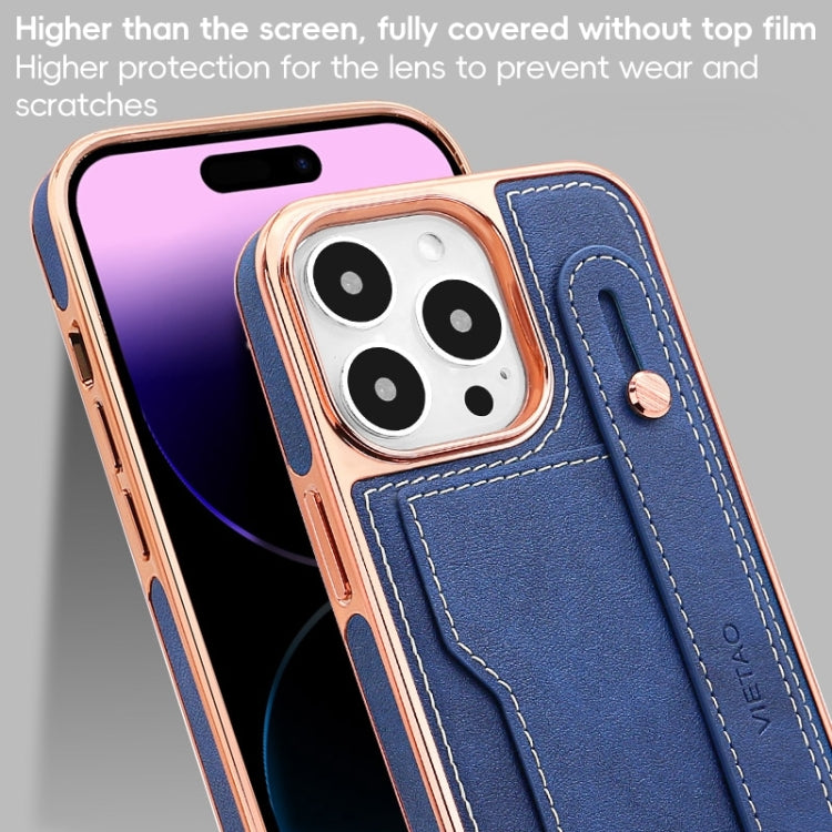 For iPhone 13 Pro Max VIETAO Card Slot Wristband Phone Case with Lanyard(Black)