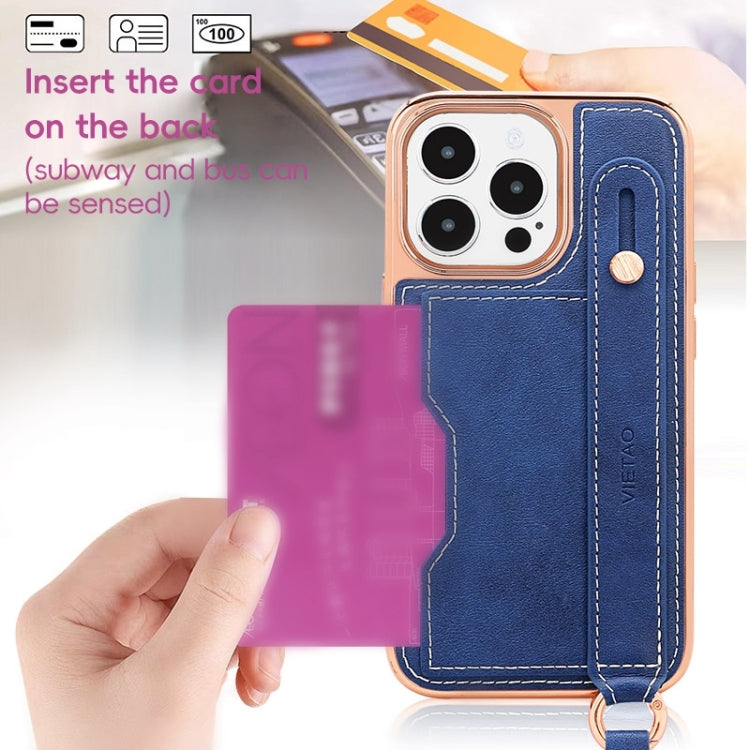 For iPhone 14 Pro Max VIETAO Card Slot Wristband Phone Case with Lanyard(Orange)