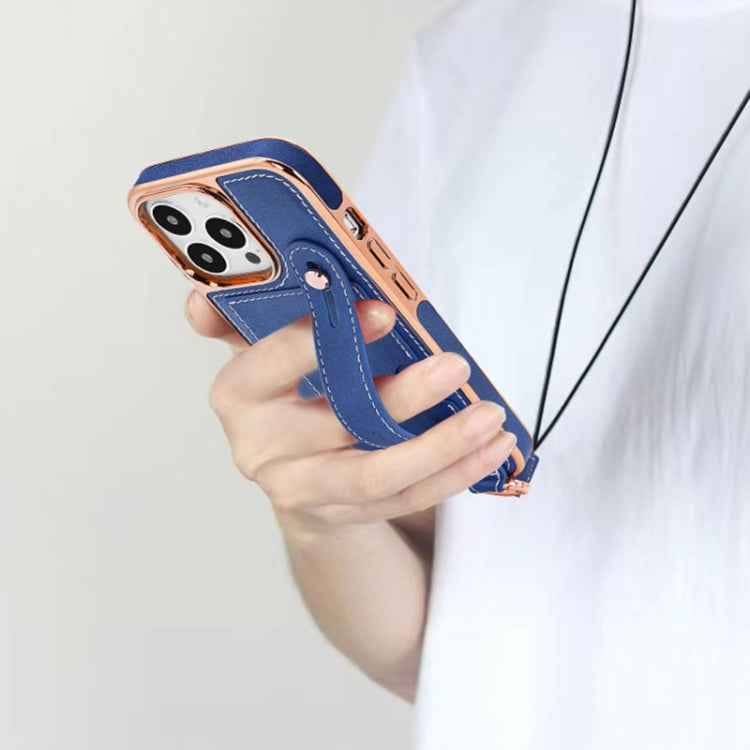 For iPhone 13 Pro Max VIETAO Card Slot Wristband Phone Case with Lanyard(Black)