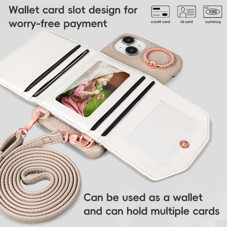 For iPhone 15 Pro Max VIETAO Ring Holder Card Bag Phone Case with Lanyard(Black)