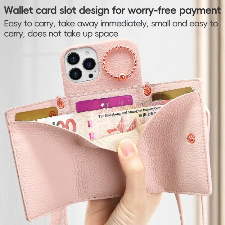 For iPhone 13 Pro VIETAO Ring Holder Wallet PU Phone Case with Lanyard(Grey)